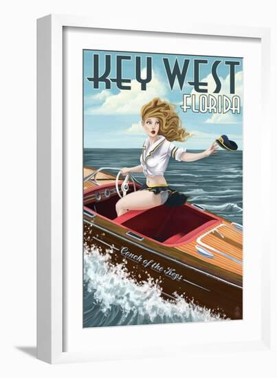 Key West, Florida - Boating Pinup Girl-Lantern Press-Framed Art Print