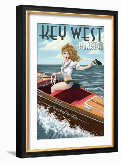 Key West, Florida - Boating Pinup Girl-Lantern Press-Framed Art Print