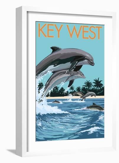 Key West, Florida - Dolphins Swimming-Lantern Press-Framed Art Print