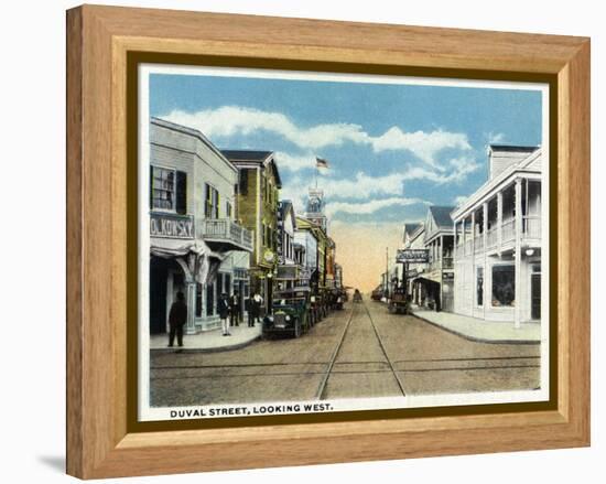 Key West, Florida - Duval Street West Scene-Lantern Press-Framed Stretched Canvas