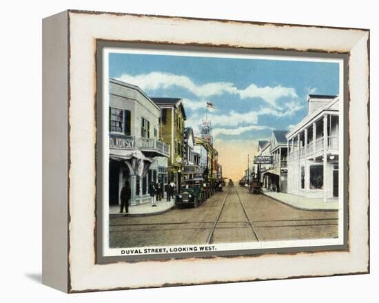 Key West, Florida - Duval Street West Scene-Lantern Press-Framed Stretched Canvas