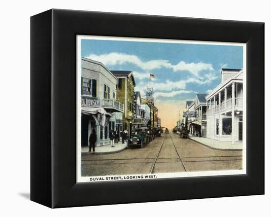 Key West, Florida - Duval Street West Scene-Lantern Press-Framed Stretched Canvas