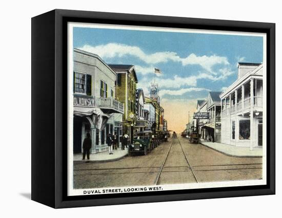 Key West, Florida - Duval Street West Scene-Lantern Press-Framed Stretched Canvas