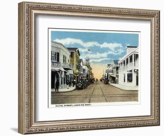 Key West, Florida - Duval Street West Scene-Lantern Press-Framed Art Print