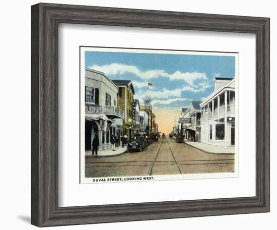 Key West, Florida - Duval Street West Scene-Lantern Press-Framed Art Print