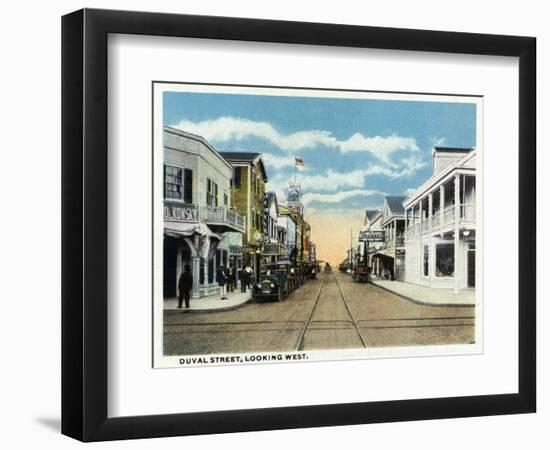 Key West, Florida - Duval Street West Scene-Lantern Press-Framed Art Print