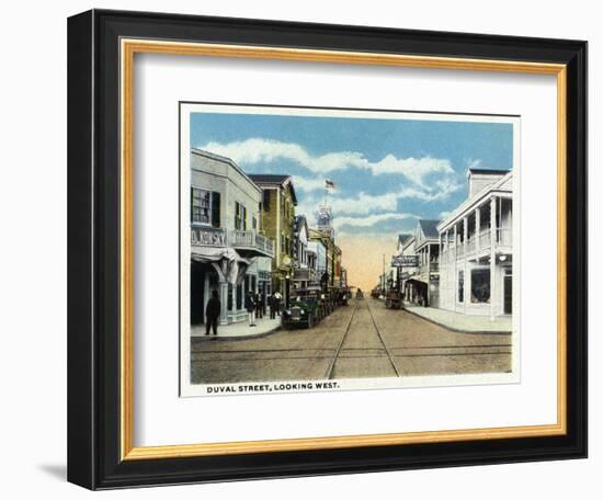 Key West, Florida - Duval Street West Scene-Lantern Press-Framed Art Print