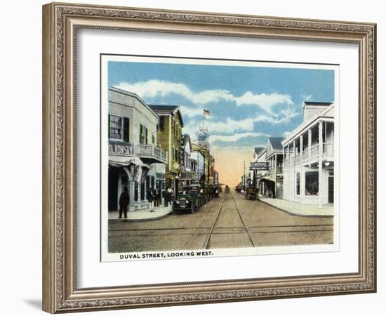 Key West, Florida - Duval Street West Scene-Lantern Press-Framed Art Print