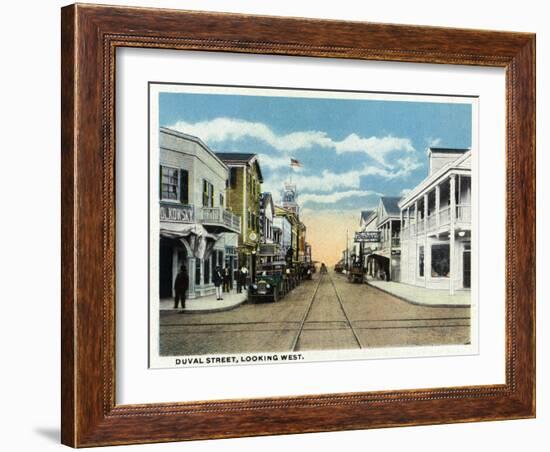 Key West, Florida - Duval Street West Scene-Lantern Press-Framed Art Print