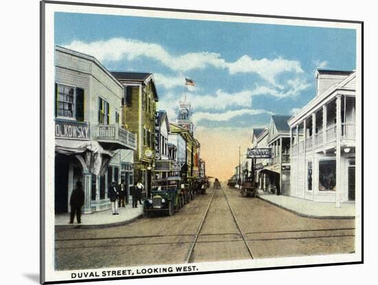 Key West, Florida - Duval Street West Scene-Lantern Press-Mounted Art Print