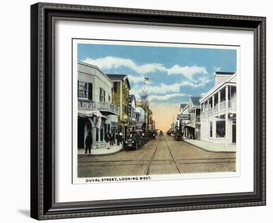 Key West, Florida - Duval Street West Scene-Lantern Press-Framed Art Print