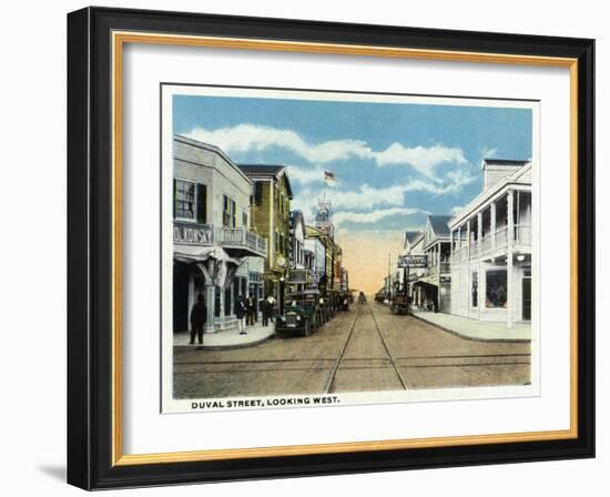 Key West, Florida - Duval Street West Scene-Lantern Press-Framed Art Print