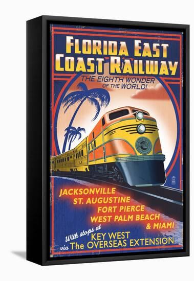 Key West, Florida - East Coast Railway-Lantern Press-Framed Stretched Canvas