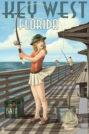 Key West, Florida - Fishing Pinup Girl