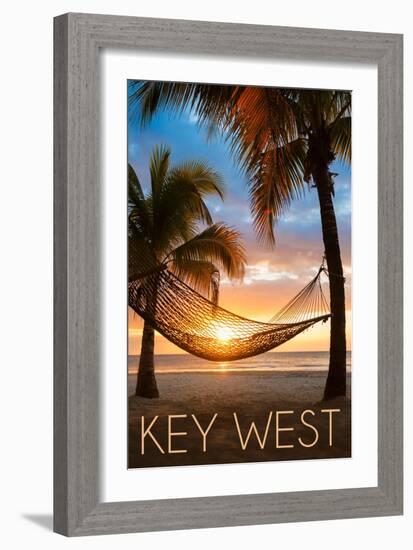 Key West, Florida - Hammock and Sunset-Lantern Press-Framed Art Print