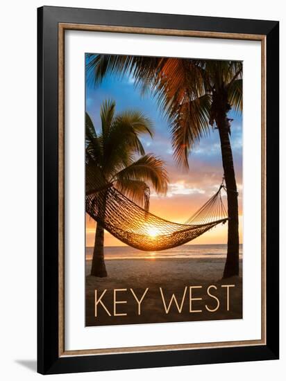 Key West, Florida - Hammock and Sunset-Lantern Press-Framed Art Print