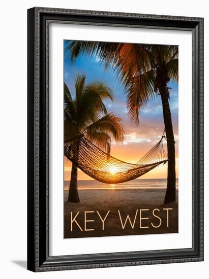 Key West, Florida - Hammock and Sunset-Lantern Press-Framed Art Print