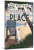 Key West, Florida is My Happy Place - Adirondack Chairs and Sunset - Florida-Lantern Press-Mounted Art Print