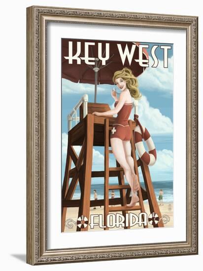 Key West, Florida - Lifeguard Pinup Girl-Lantern Press-Framed Art Print