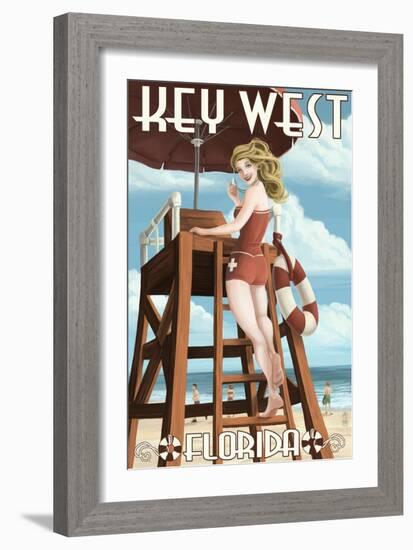 Key West, Florida - Lifeguard Pinup Girl-Lantern Press-Framed Art Print