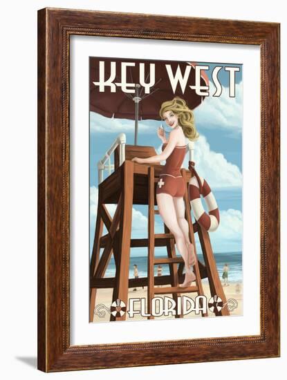 Key West, Florida - Lifeguard Pinup Girl-Lantern Press-Framed Art Print