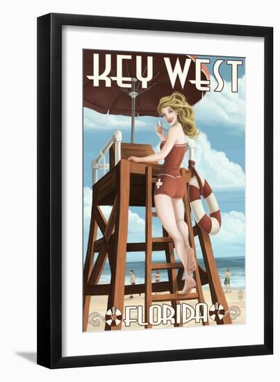 Key West, Florida - Lifeguard Pinup Girl-Lantern Press-Framed Art Print