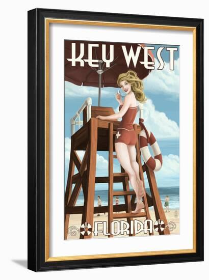 Key West, Florida - Lifeguard Pinup Girl-Lantern Press-Framed Art Print