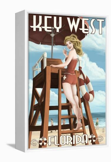 Key West, Florida - Lifeguard Pinup Girl-Lantern Press-Framed Stretched Canvas