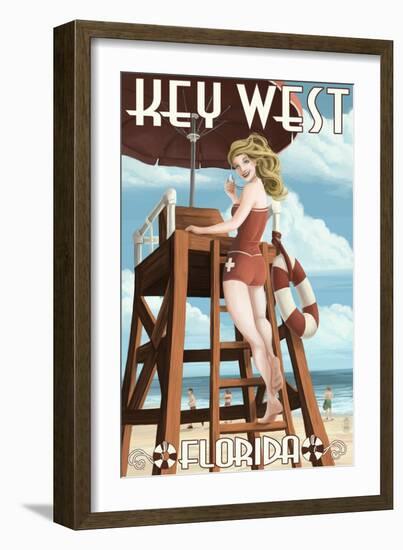 Key West, Florida - Lifeguard Pinup Girl-Lantern Press-Framed Art Print