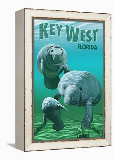 Key West, Florida - Manatees-Lantern Press-Framed Stretched Canvas