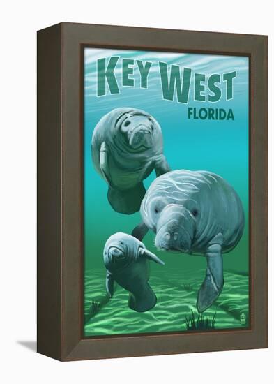 Key West, Florida - Manatees-Lantern Press-Framed Stretched Canvas