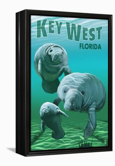 Key West, Florida - Manatees-Lantern Press-Framed Stretched Canvas