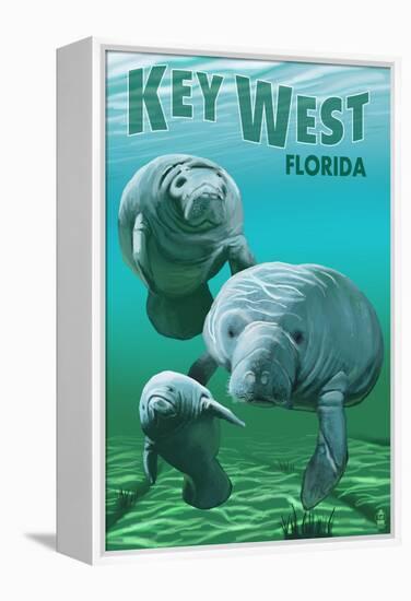 Key West, Florida - Manatees-Lantern Press-Framed Stretched Canvas
