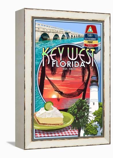 Key West, Florida - Montage-Lantern Press-Framed Stretched Canvas