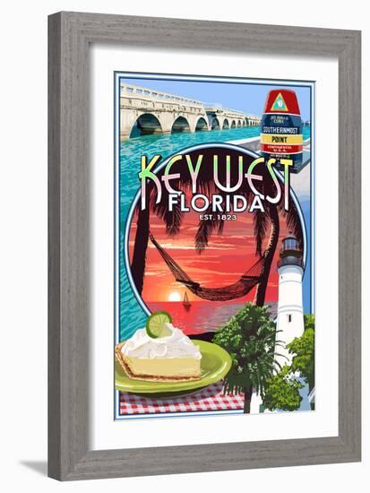 Key West, Florida - Montage-Lantern Press-Framed Premium Giclee Print