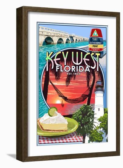 Key West, Florida - Montage-Lantern Press-Framed Premium Giclee Print