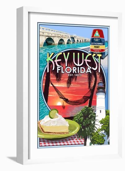 Key West, Florida - Montage-Lantern Press-Framed Premium Giclee Print