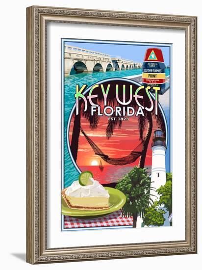 Key West, Florida - Montage-Lantern Press-Framed Art Print