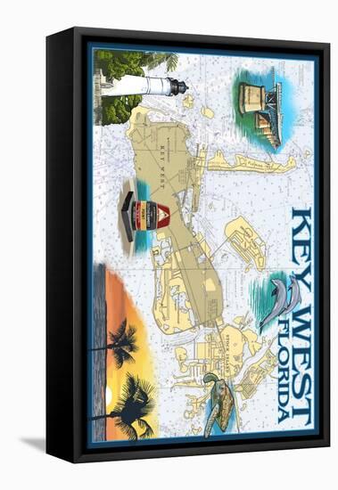 Key West, Florida - Nautical Chart-Lantern Press-Framed Stretched Canvas