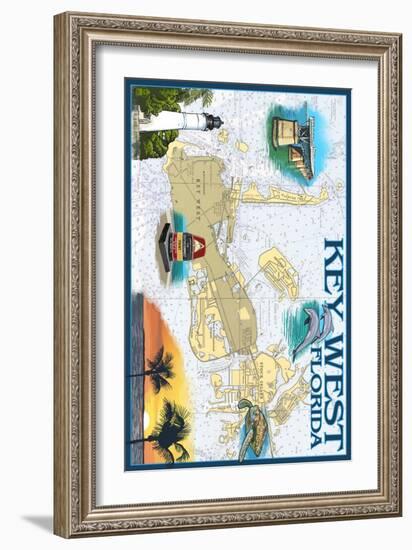 Key West, Florida - Nautical Chart-Lantern Press-Framed Art Print