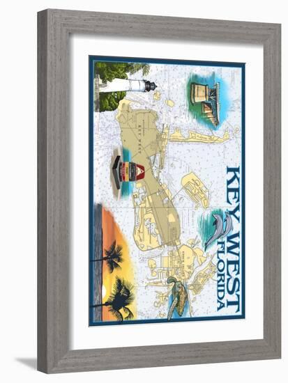 Key West, Florida - Nautical Chart-Lantern Press-Framed Art Print