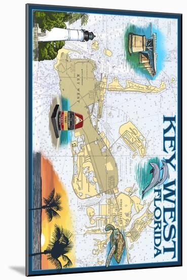 Key West, Florida - Nautical Chart-Lantern Press-Mounted Art Print