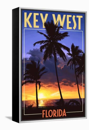 Key West, Florida - Palms and Sunset-Lantern Press-Framed Stretched Canvas