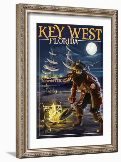 Key West, Florida - Pirate and Treasure-Lantern Press-Framed Art Print