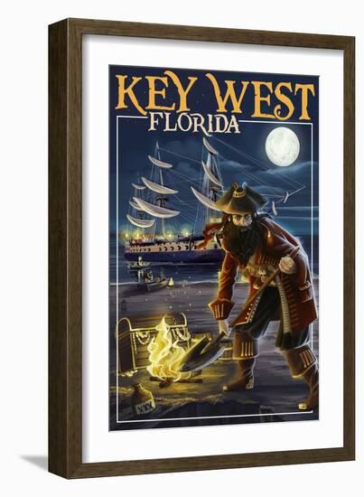 Key West, Florida - Pirate and Treasure-Lantern Press-Framed Art Print