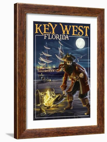 Key West, Florida - Pirate and Treasure-Lantern Press-Framed Art Print