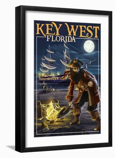 Key West, Florida - Pirate and Treasure-Lantern Press-Framed Art Print