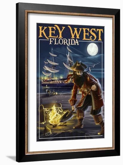 Key West, Florida - Pirate and Treasure-Lantern Press-Framed Art Print