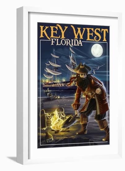 Key West, Florida - Pirate and Treasure-Lantern Press-Framed Art Print