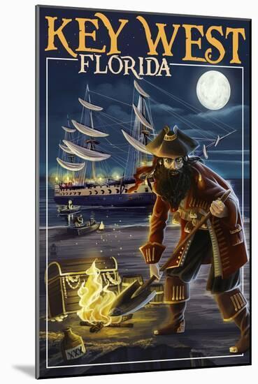 Key West, Florida - Pirate and Treasure-Lantern Press-Mounted Art Print
